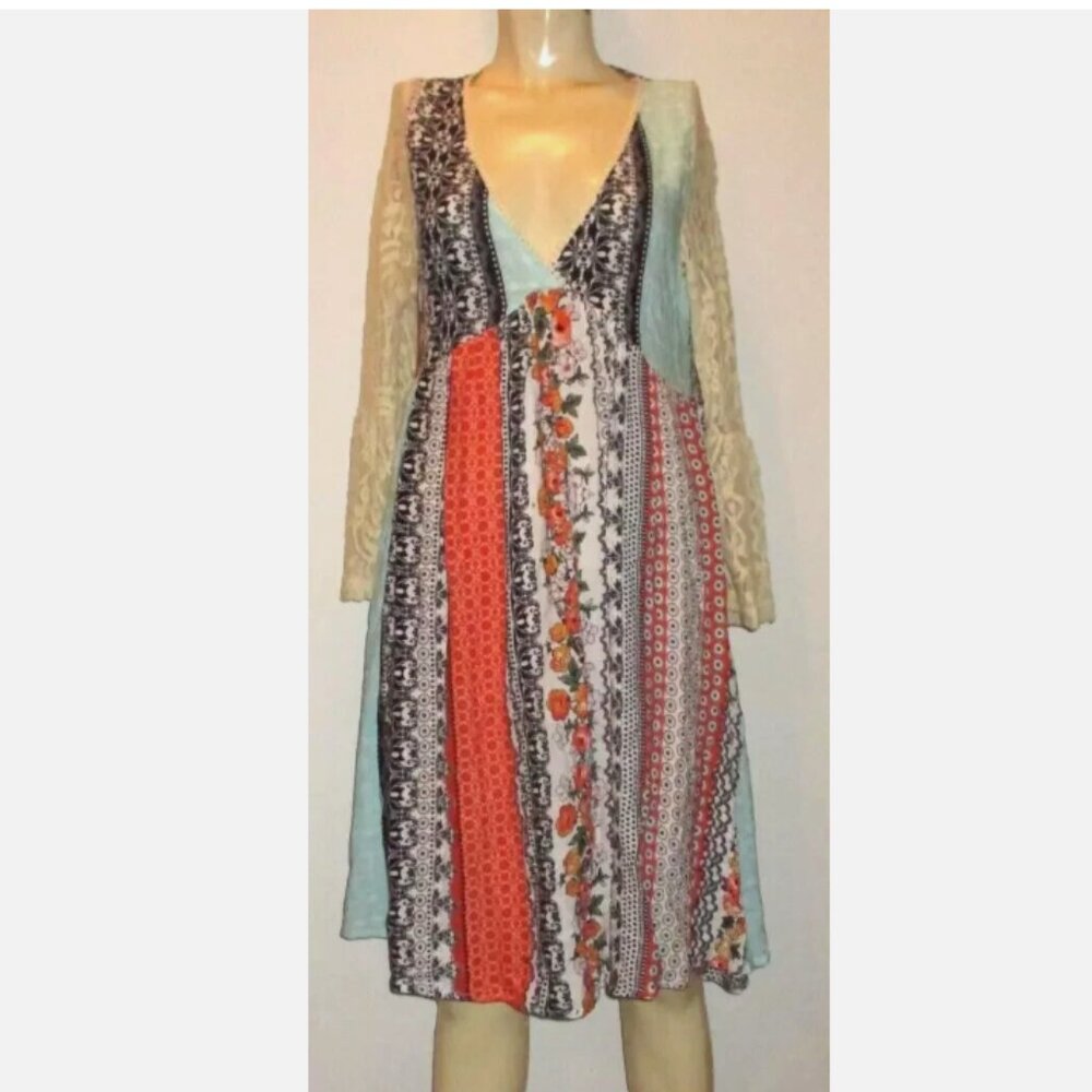 Patchwork Dress Lightweight Multicolor Off White … - image 1